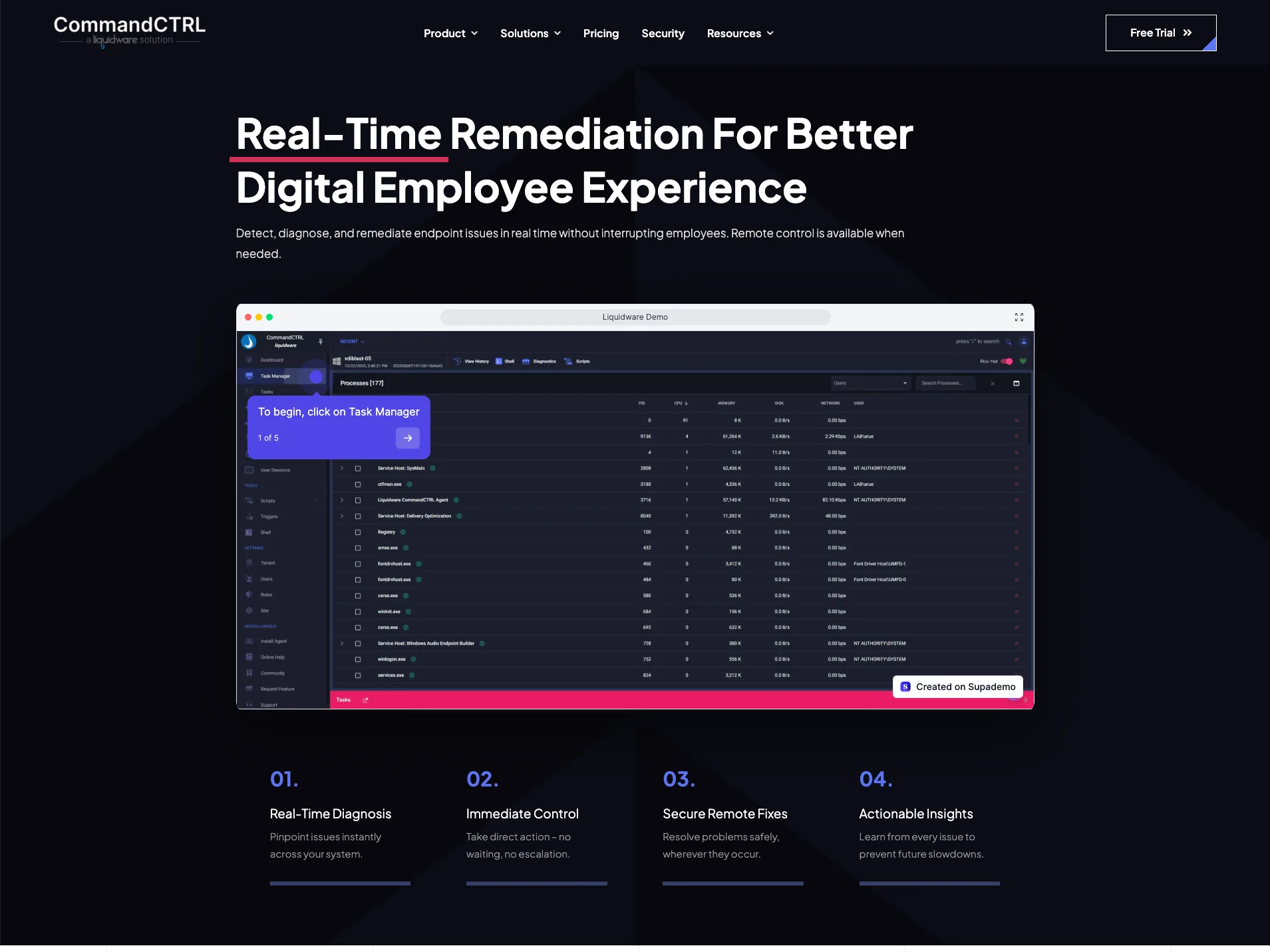 CommandCTRL product website with the interactive console demo in the hero