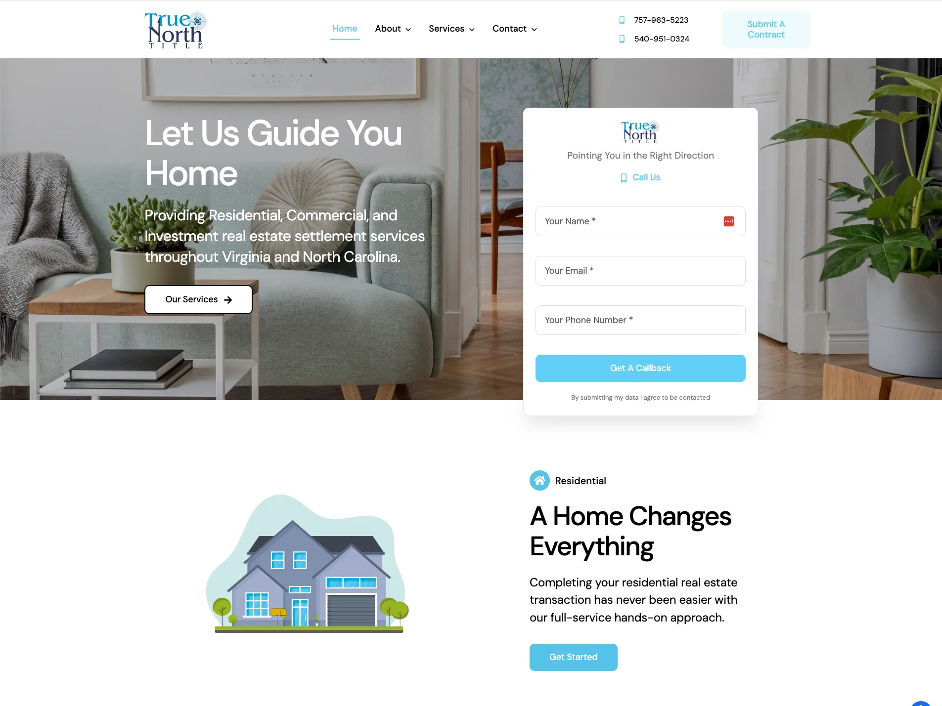 True North Title website homepage with the compass brand